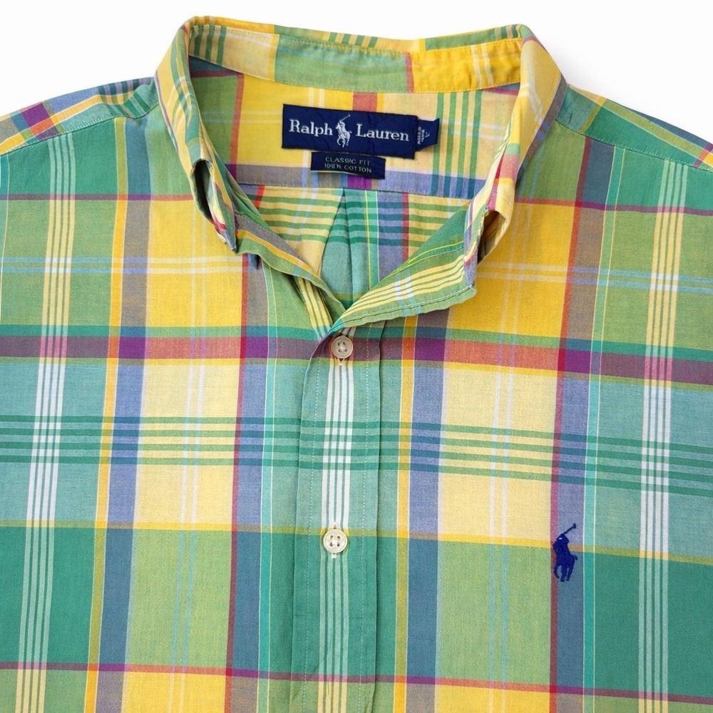 Polo Ralph Lauren Shirt Mens L Plaid Short Sleeve Classic Fit Button Down Pastel